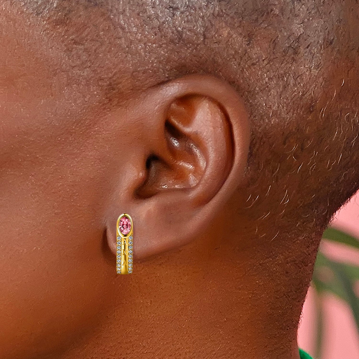 Vertical AKA Pink Stone Earrings-Gold
