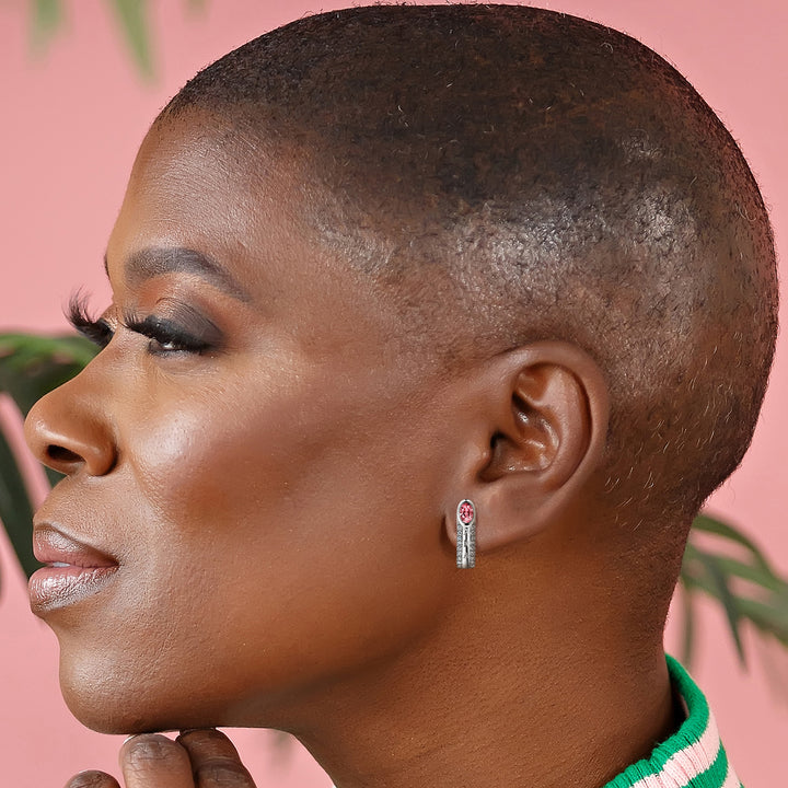 Vertical AKA Pink Stone Earrings-Silver