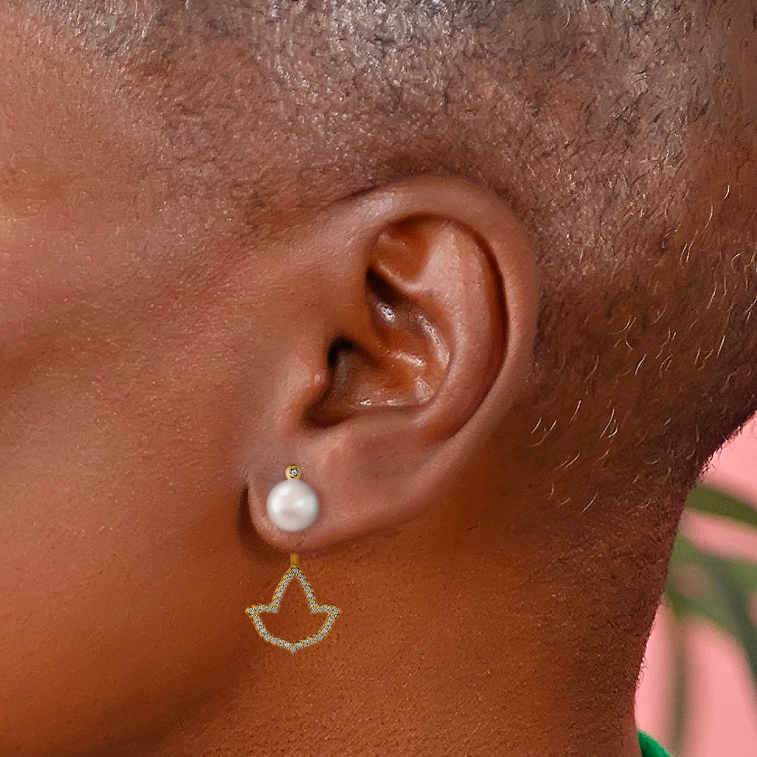 Pearl/Ivy Ear Jacket Earrings-Gold