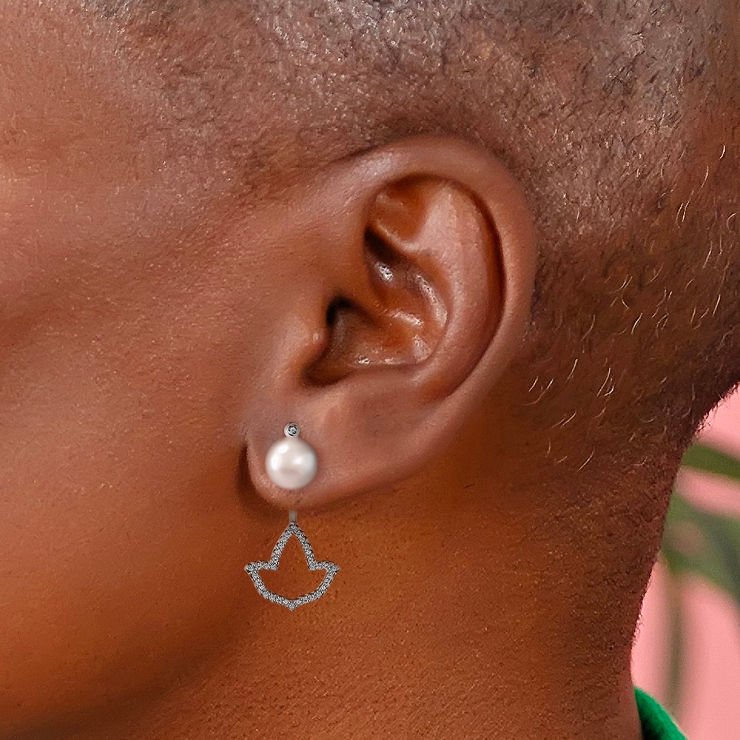Pearl/Ivy Ear Jacket Earrings-Silver