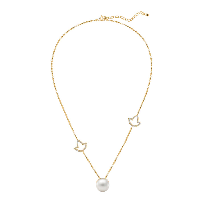 Double Ivy/Pearl Necklace-Gold