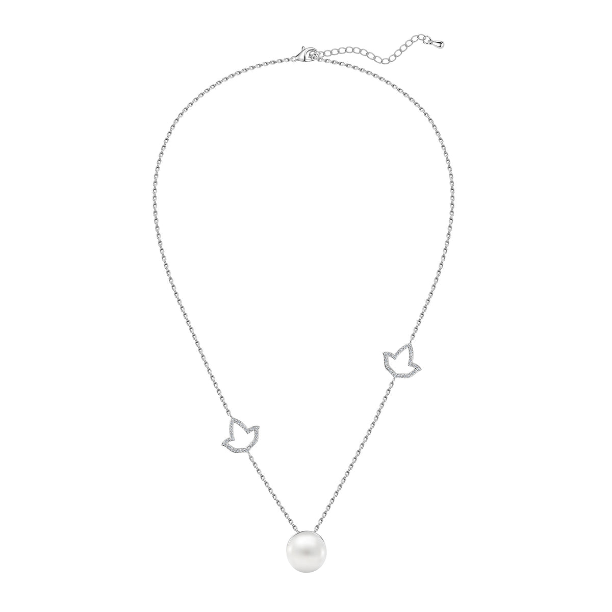 Double Ivy/Pearl Necklace-Silver