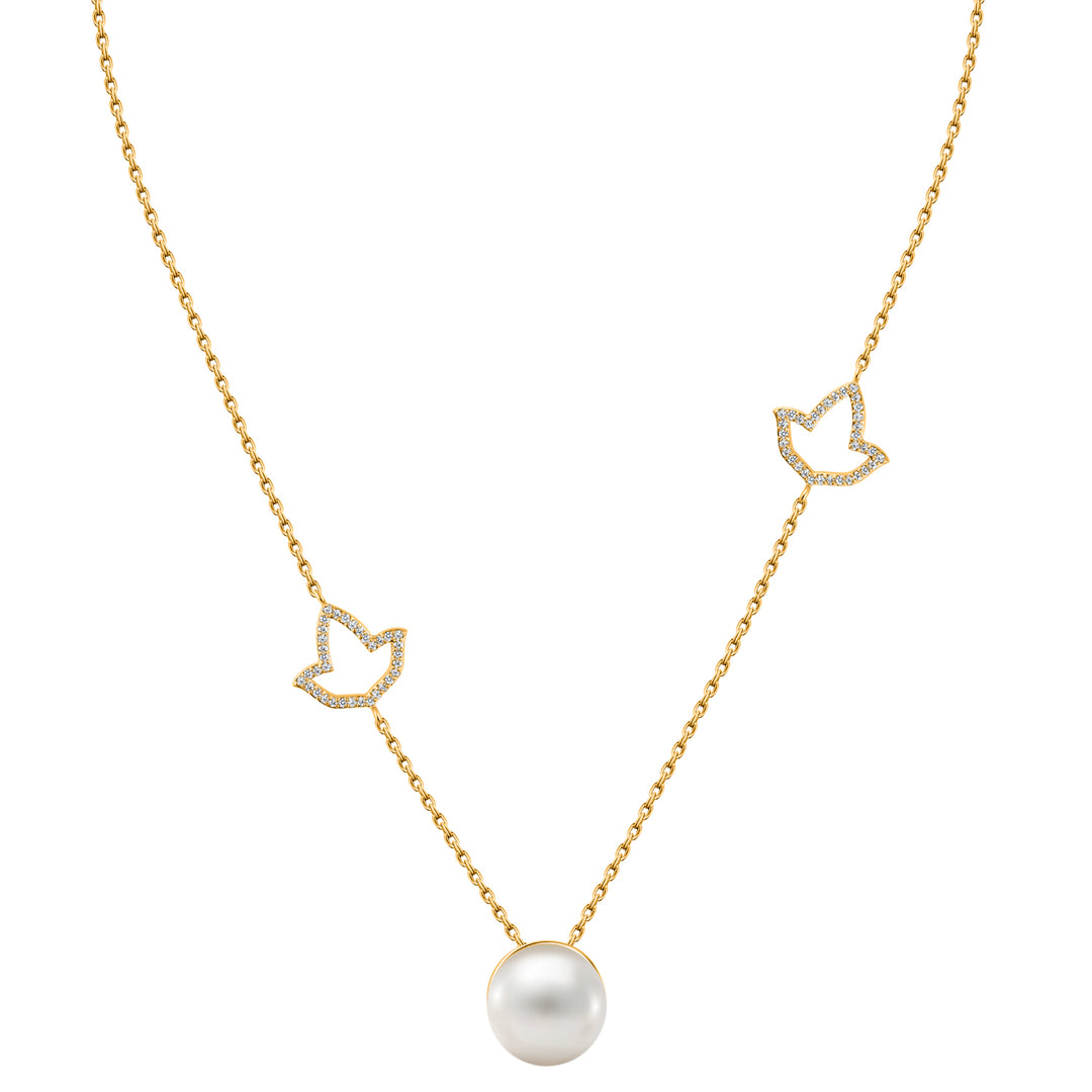 Double Ivy/Pearl Necklace-Gold
