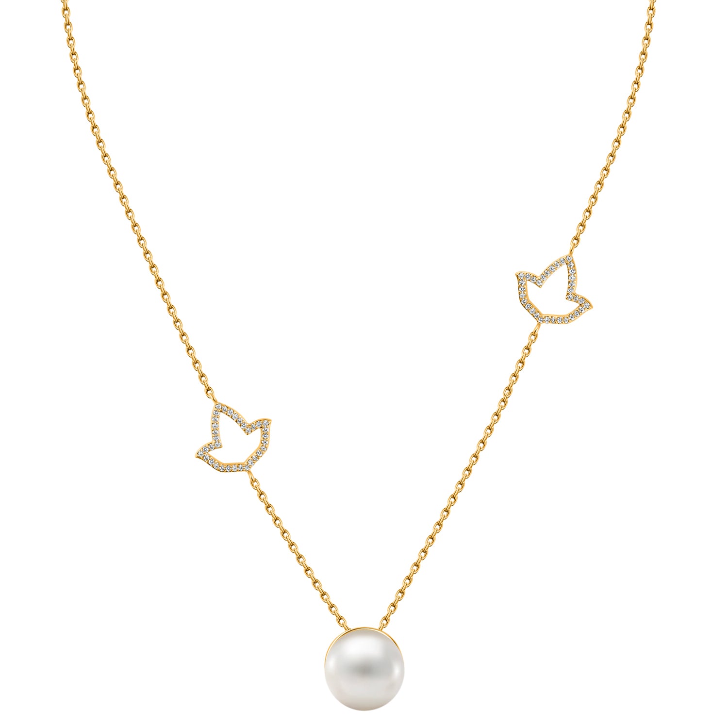 Double Ivy/Pearl Necklace-Gold