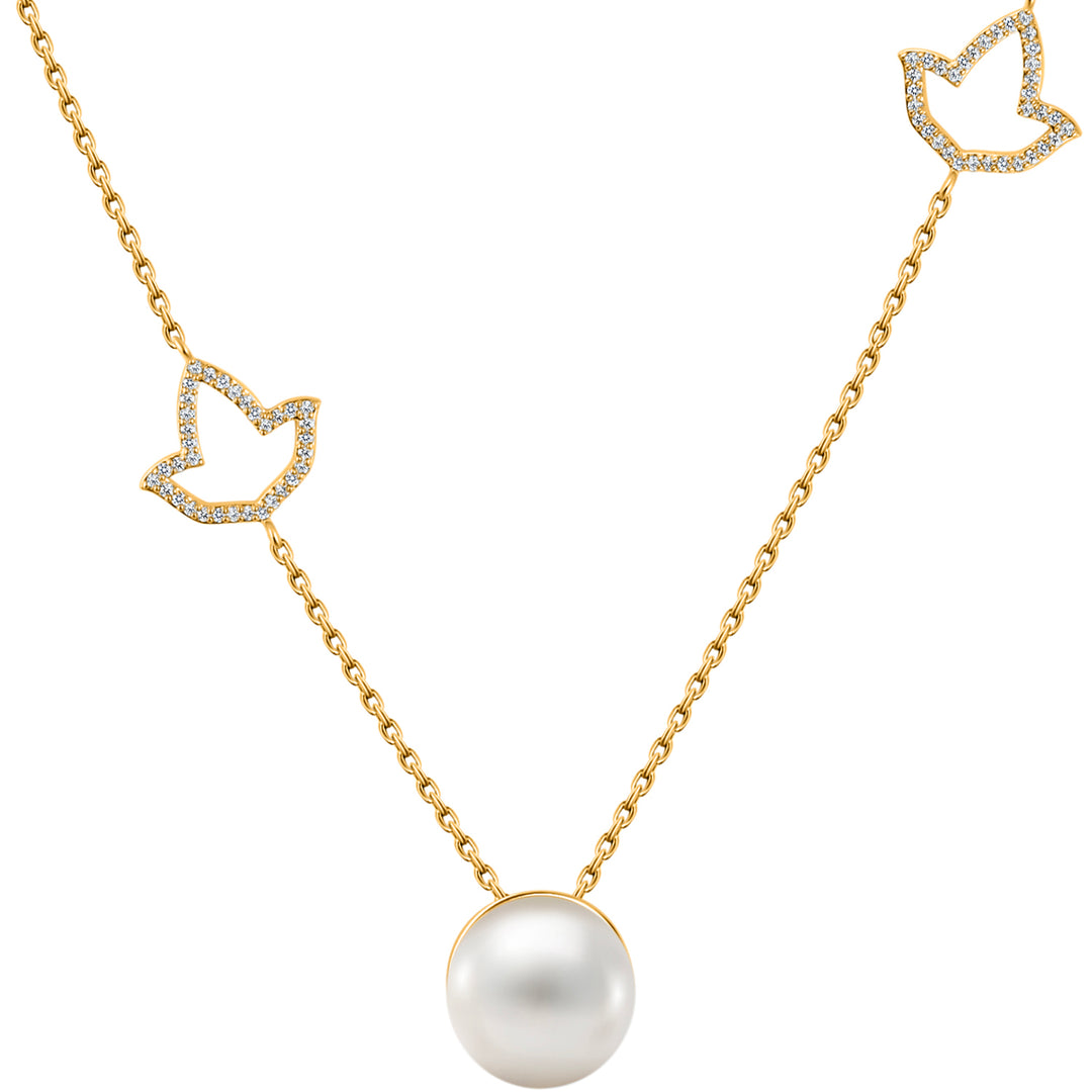 Double Ivy/Pearl Necklace-Gold
