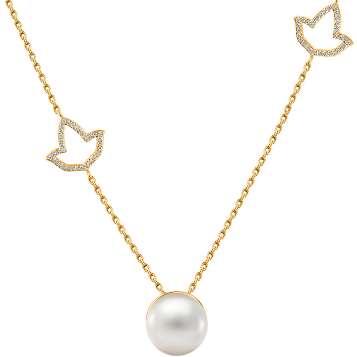 Double Ivy/Pearl Necklace-Gold