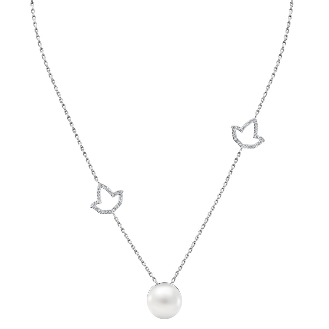 Double Ivy/Pearl Necklace-Silver