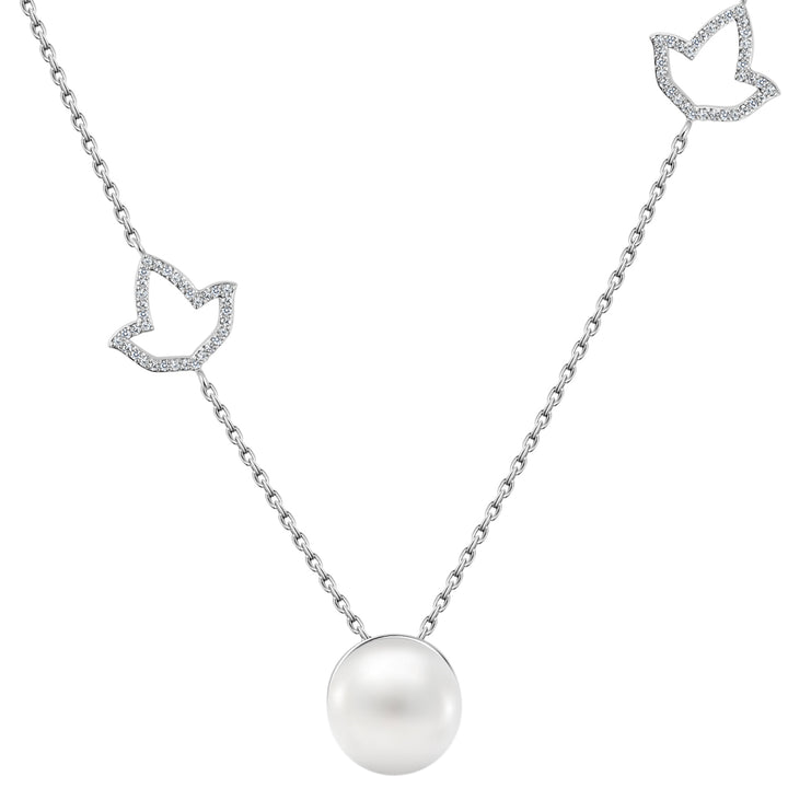Double Ivy/Pearl Necklace-Silver