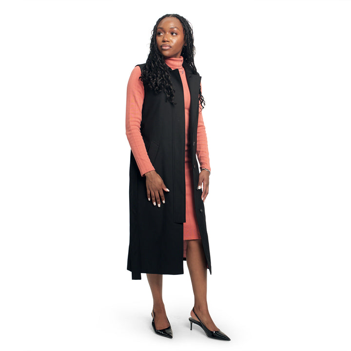 Sleeveless Trench Coat-Black