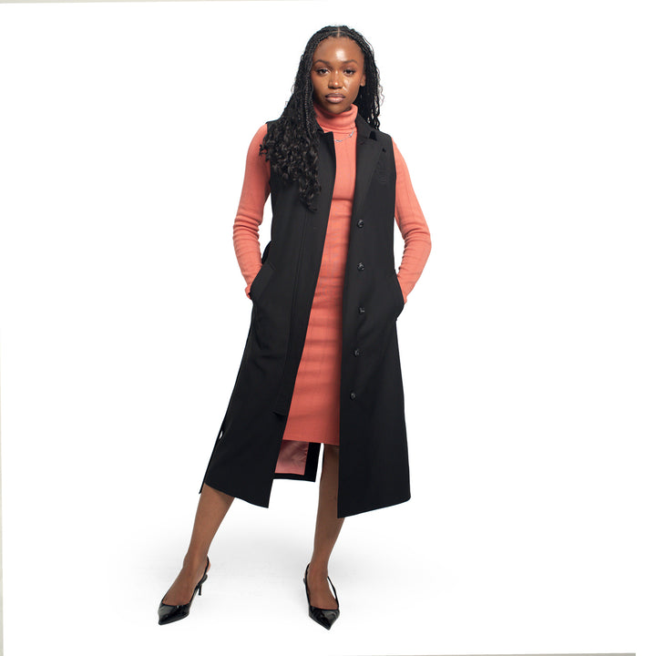 Sleeveless Trench Coat-Black