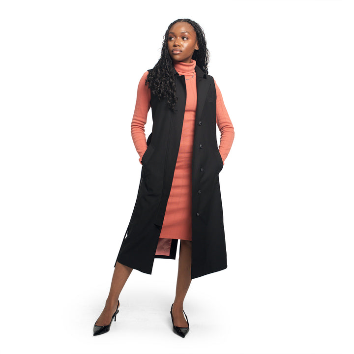 Sleeveless Trench Coat-Black