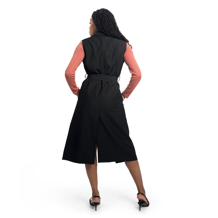 Sleeveless Trench Coat-Black