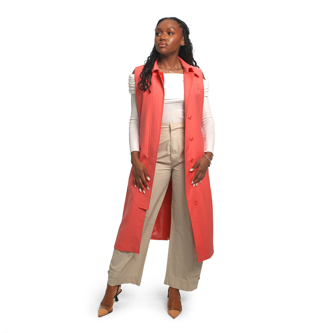 Sleeveless Trench Coat-Salmon