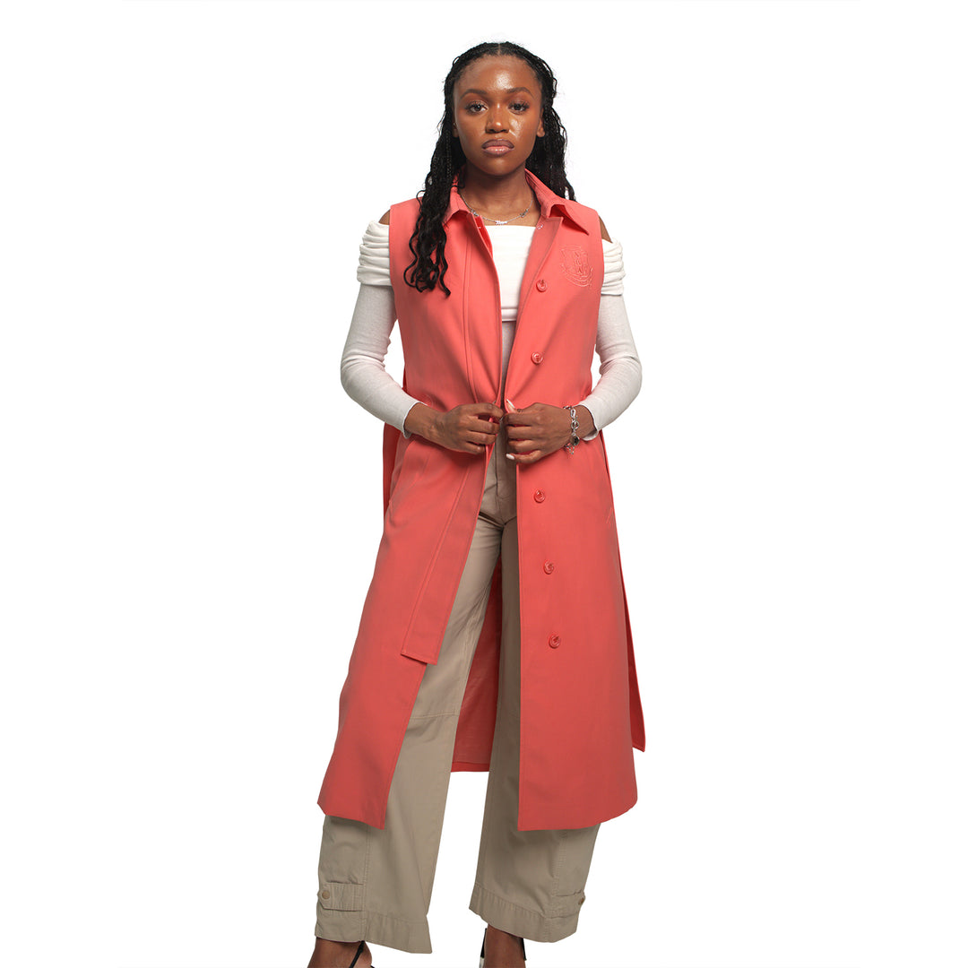 Sleeveless Trench Coat-Salmon