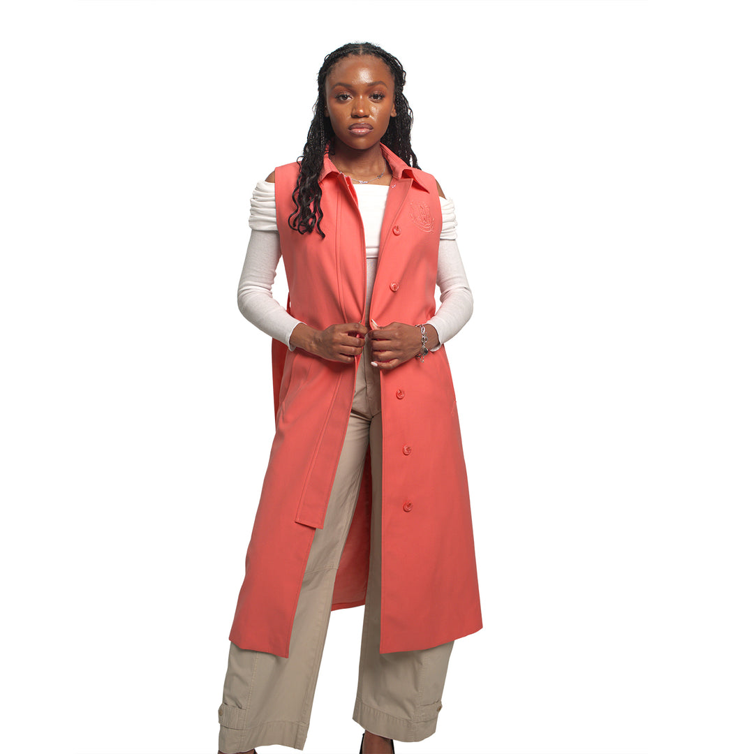 Sleeveless Trench Coat-Salmon