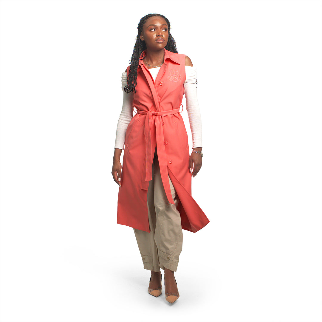 Sleeveless Trench Coat-Salmon