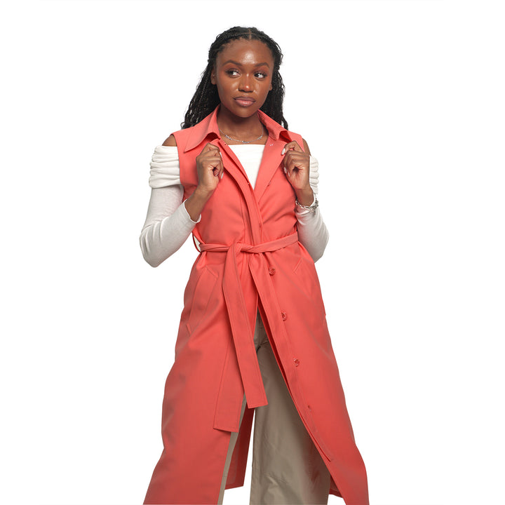 Sleeveless Trench Coat-Salmon