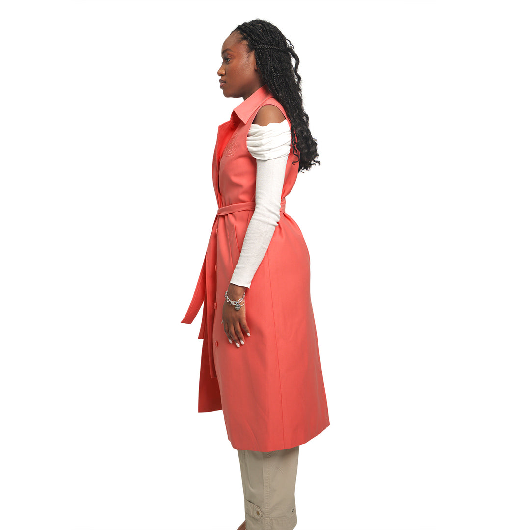 Sleeveless Trench Coat-Salmon
