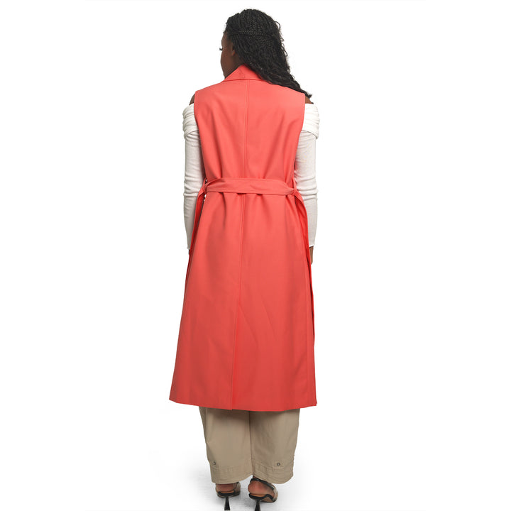 Sleeveless Trench Coat-Salmon