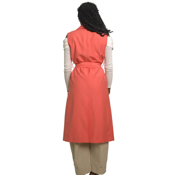 Sleeveless Trench Coat-Salmon