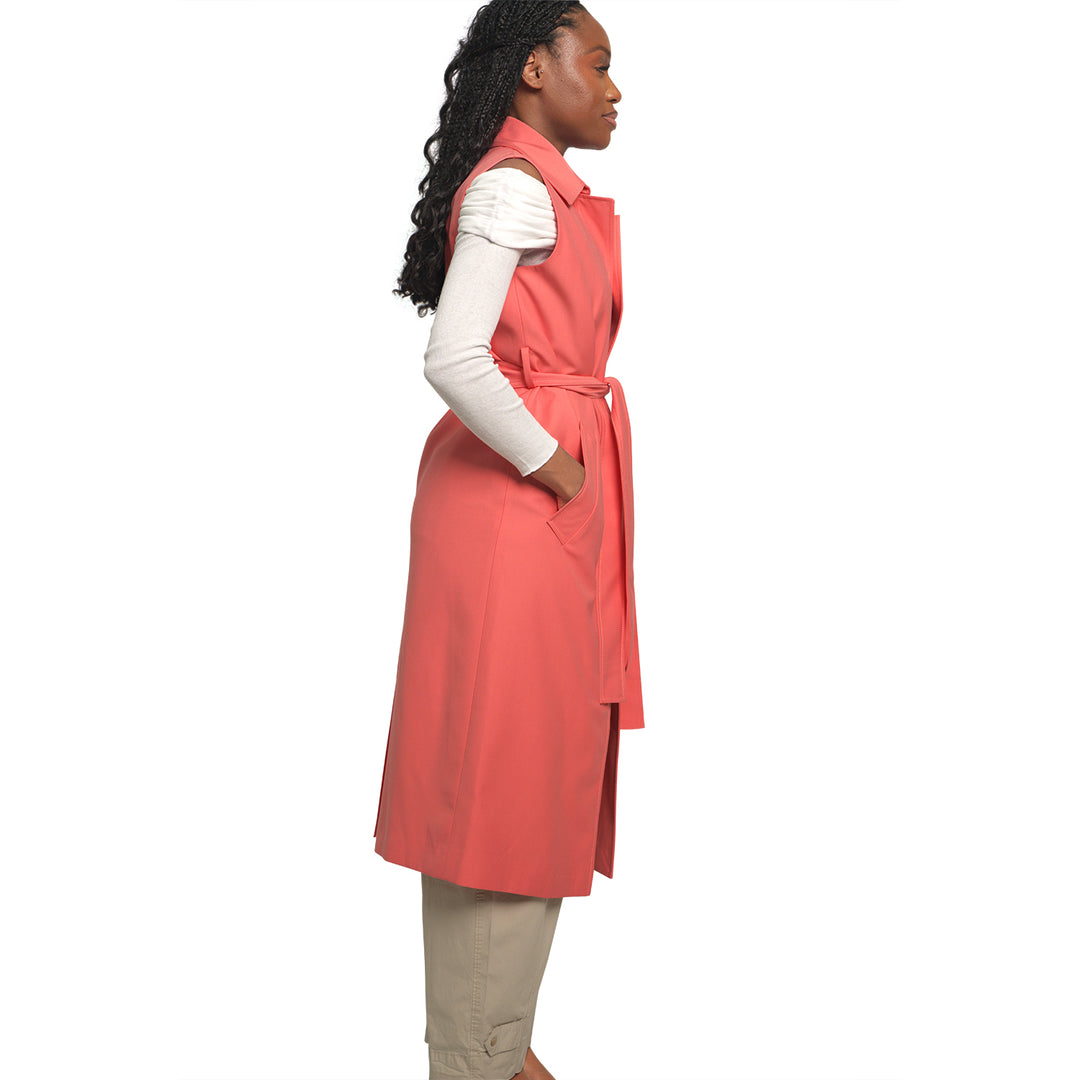 Sleeveless Trench Coat-Salmon