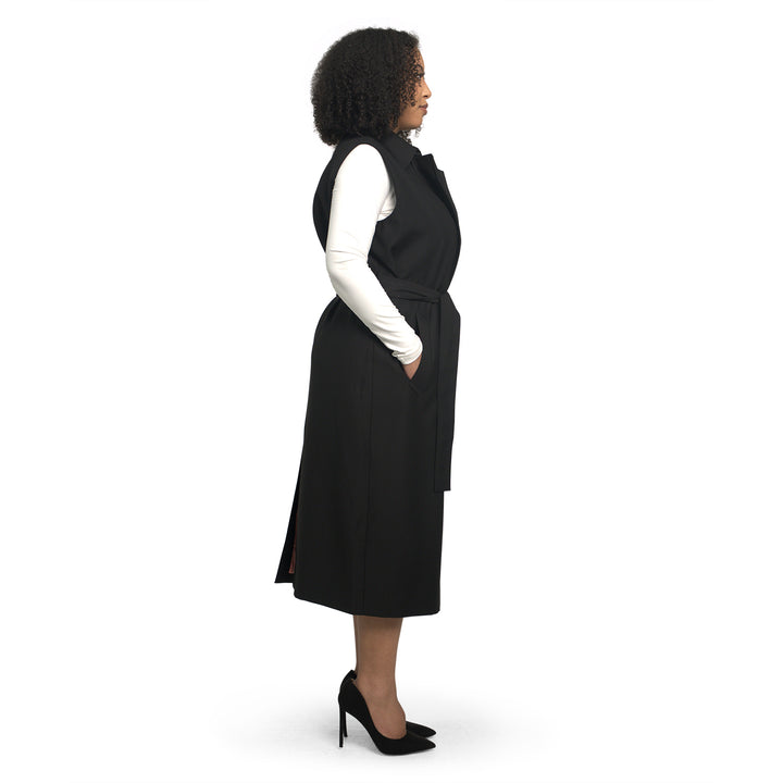 Sleeveless Trench Coat-Black