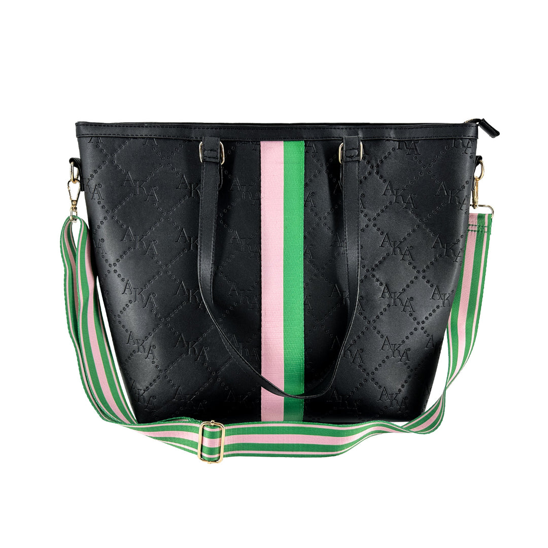 Black Embossed Grosgrain Tote