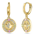 Embossed Ivy/Pink & Green Crystal Earrings-Gold