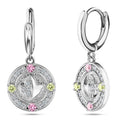 Embossed Ivy/Pink & Green Crystal Earrings-Silver