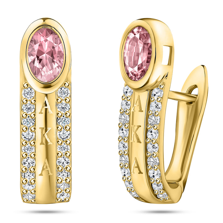 Vertical AKA Pink Stone Earrings-Gold