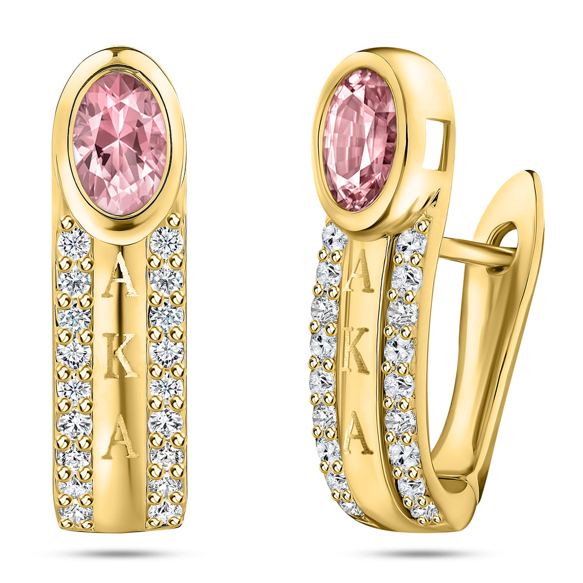Vertical AKA Pink Stone Earrings-Gold