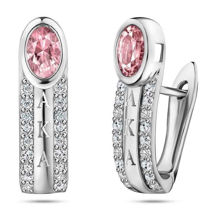 Vertical AKA Pink Stone Earrings-Silver