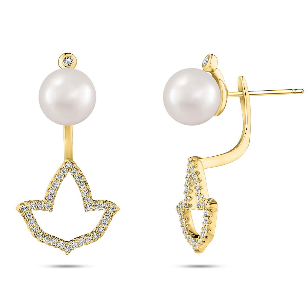 Pearl/Ivy Ear Jacket Earrings-Gold