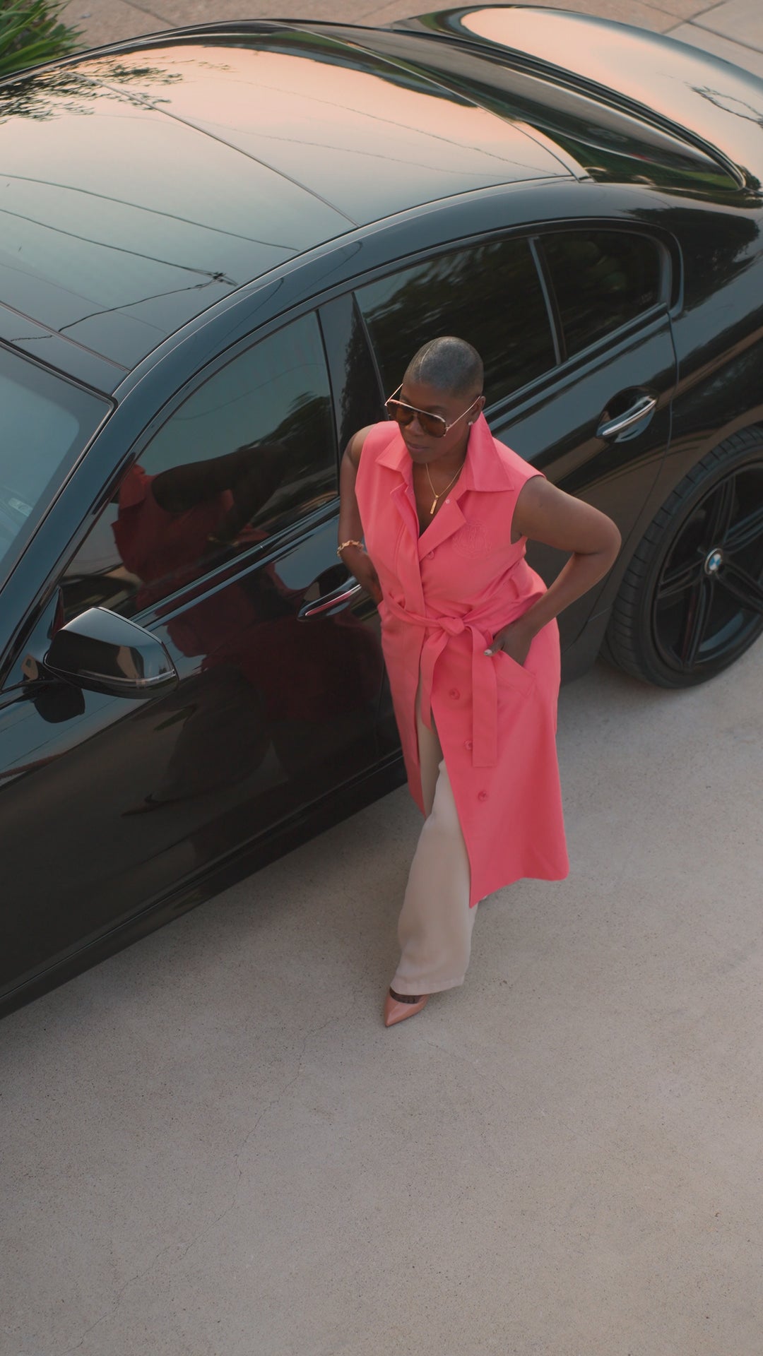 Sleeveless Trench Coat-Salmon