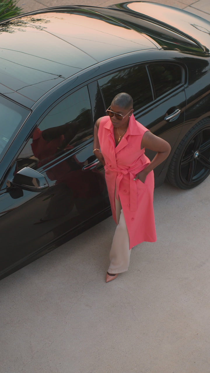 Sleeveless Trench Coat-Salmon